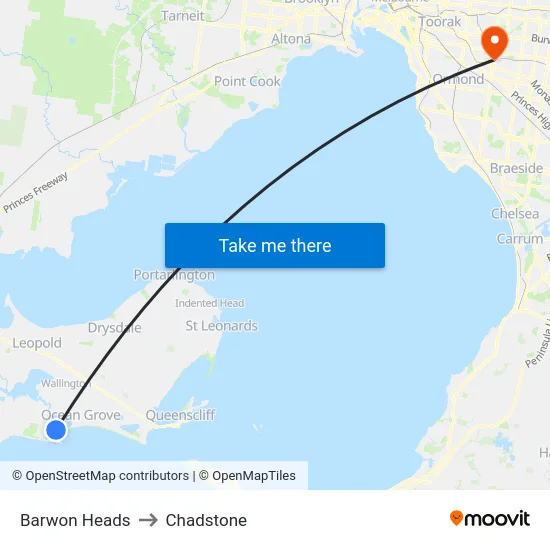 Barwon Heads to Chadstone map