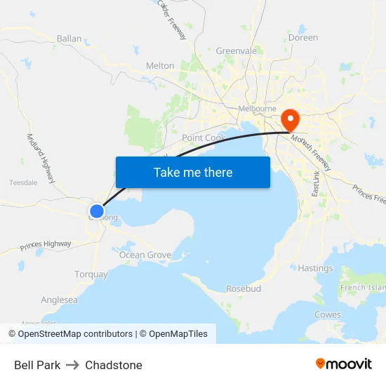 Bell Park to Chadstone map
