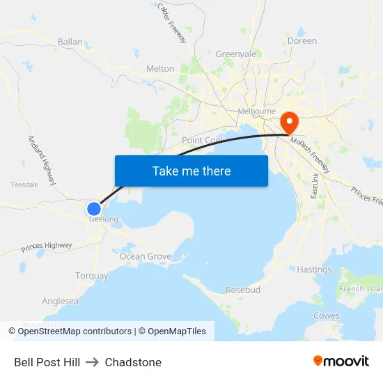 Bell Post Hill to Chadstone map