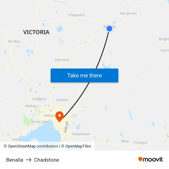 Benalla to Chadstone map