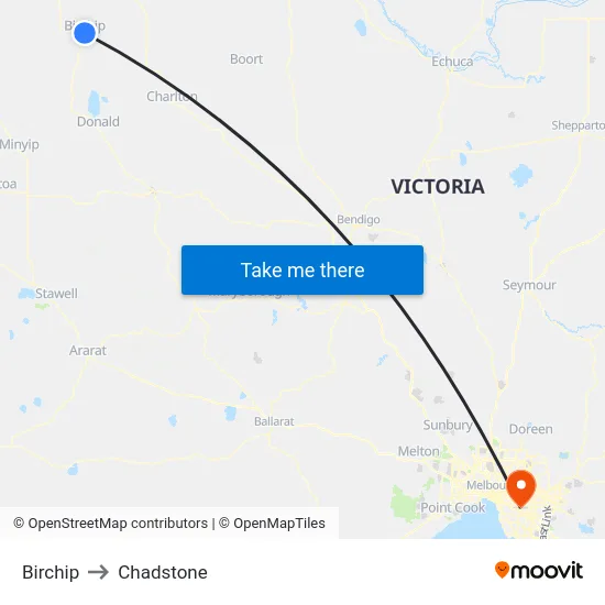 Birchip to Chadstone map