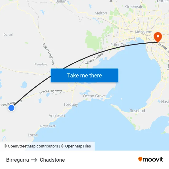 Birregurra to Chadstone map