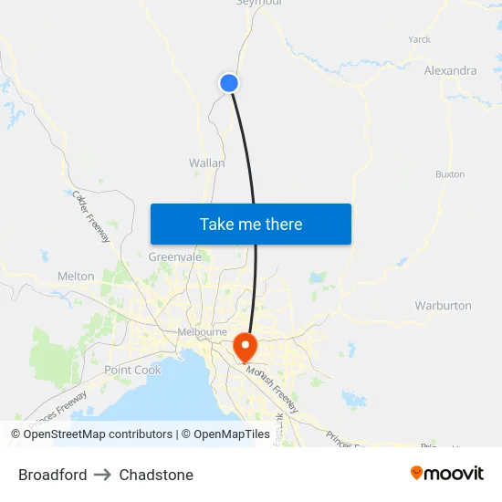 Broadford to Chadstone map