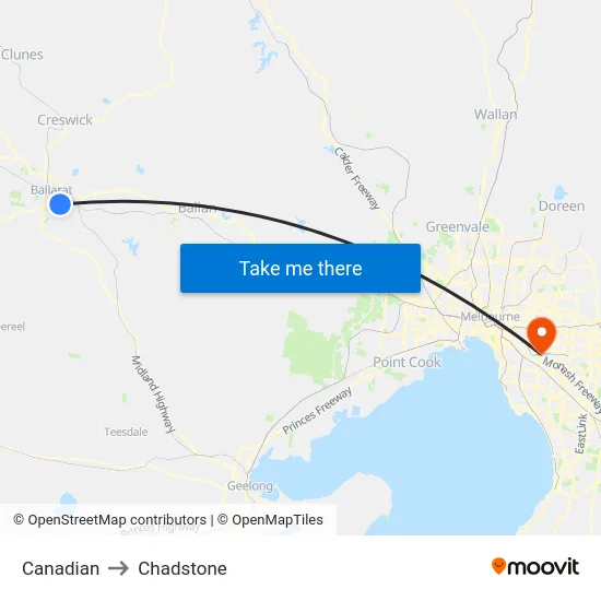 Canadian to Chadstone map