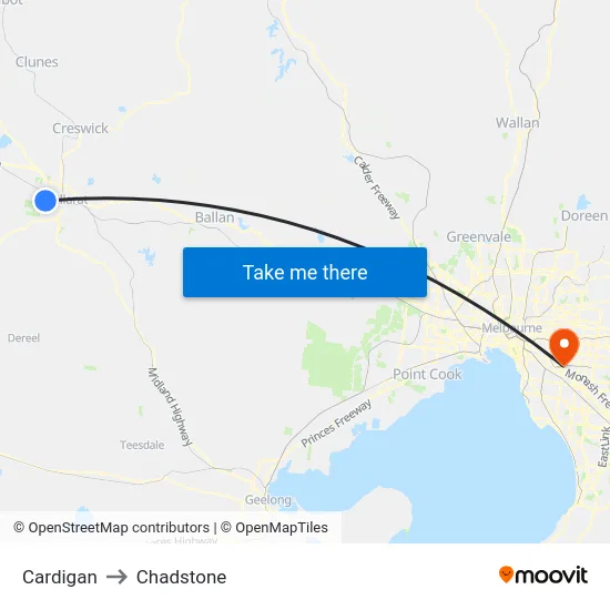 Cardigan to Chadstone map