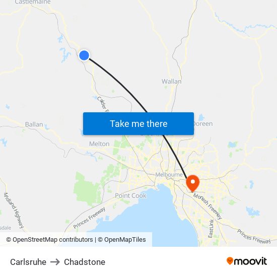 Carlsruhe to Chadstone map