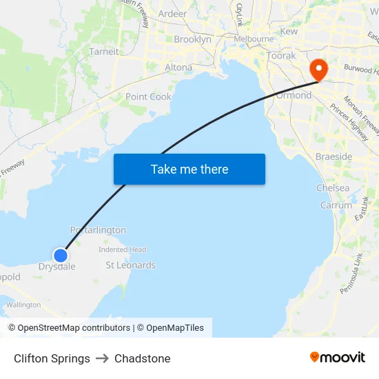 Clifton Springs to Chadstone map