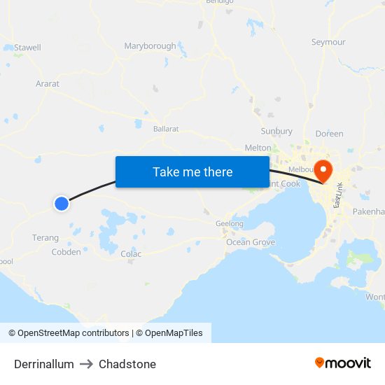 Derrinallum to Chadstone map