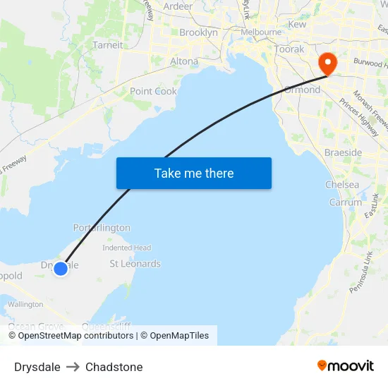 Drysdale to Chadstone map