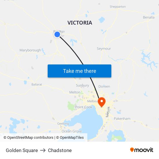 Golden Square to Chadstone map