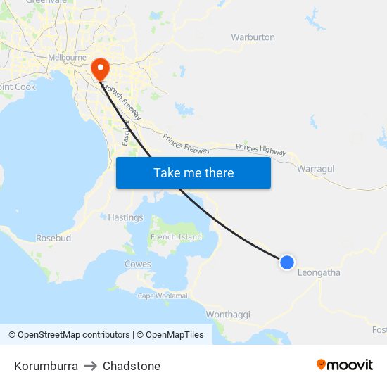 Korumburra to Chadstone map