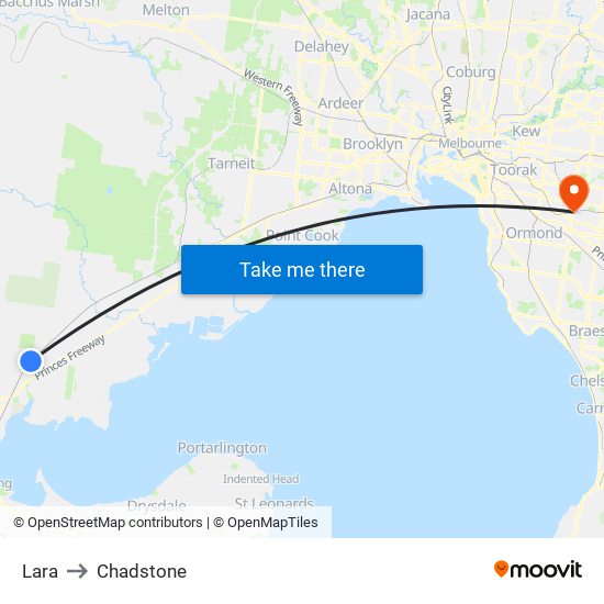 Lara to Chadstone map