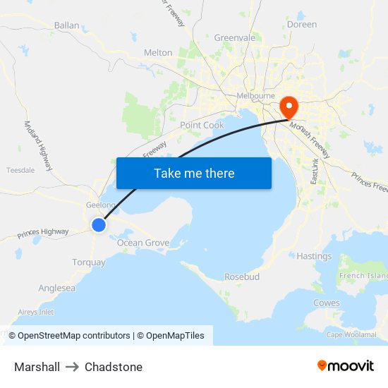 Marshall to Chadstone map