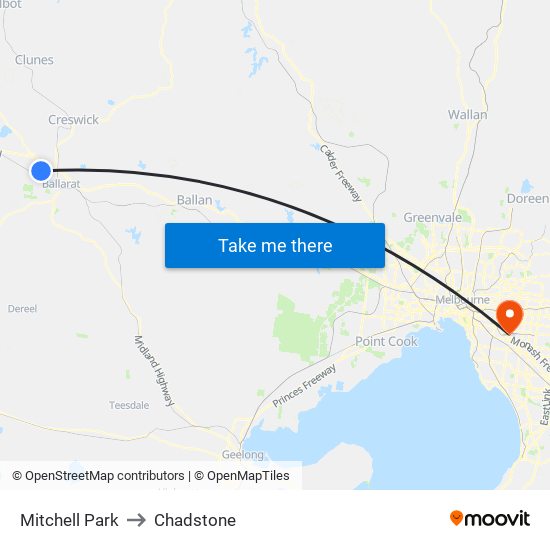 Mitchell Park to Chadstone map