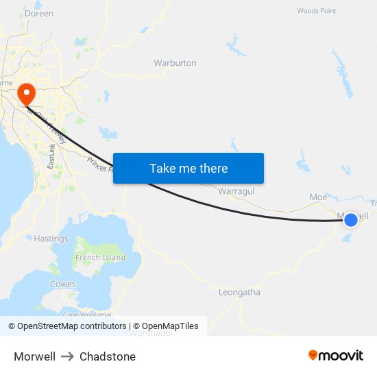 Morwell to Chadstone map