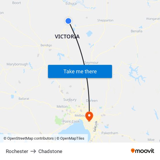 Rochester to Chadstone map