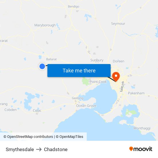 Smythesdale to Chadstone map
