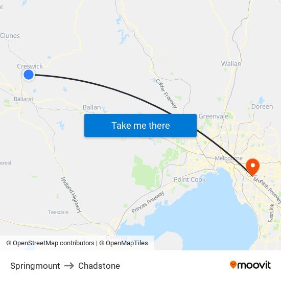 Springmount to Chadstone map