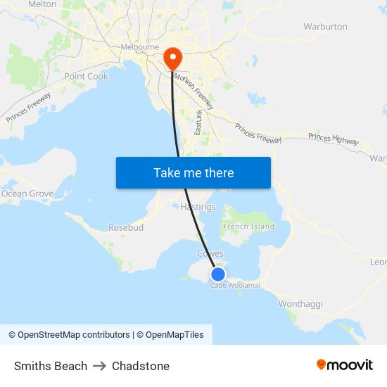 Smiths Beach to Chadstone map