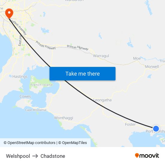 Welshpool to Chadstone map