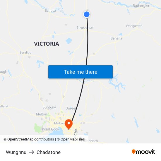 Wunghnu to Chadstone map