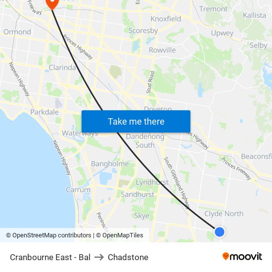 Cranbourne East - Bal to Chadstone map