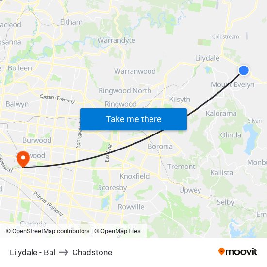 Lilydale - Bal to Chadstone map