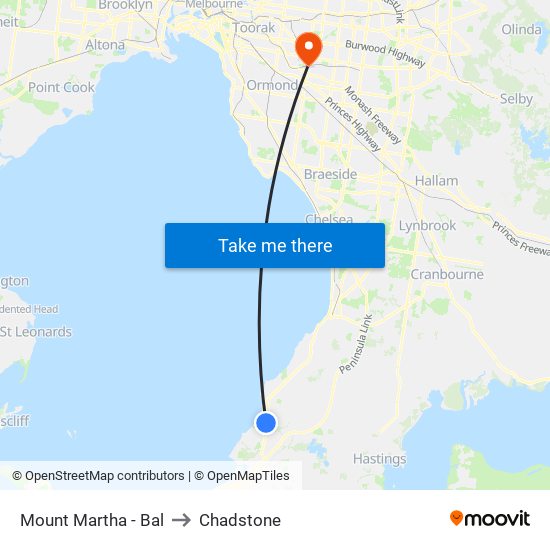 Mount Martha - Bal to Chadstone map