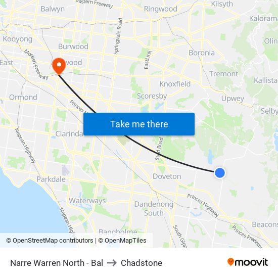 Narre Warren North - Bal to Chadstone map