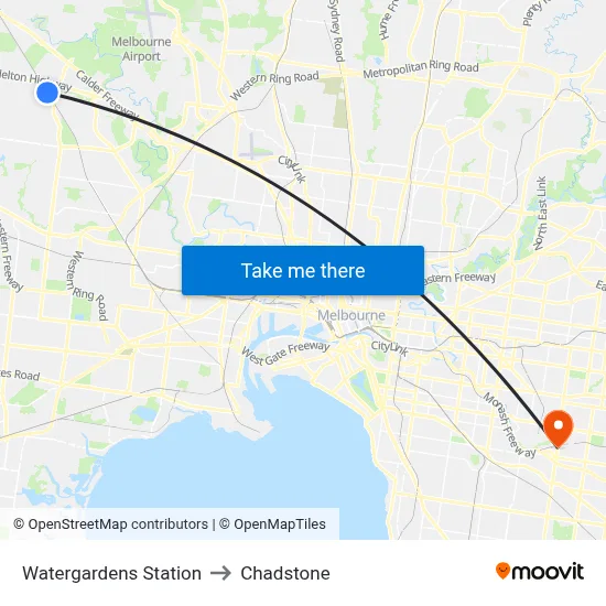 Watergardens Station to Chadstone map