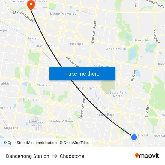 Dandenong Station to Chadstone map