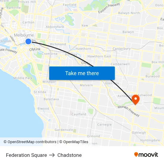 Federation Square to Chadstone map
