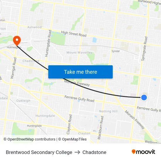 Brentwood Secondary College to Chadstone map