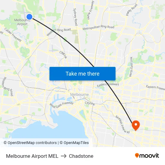 Melbourne Airport MEL to Chadstone map