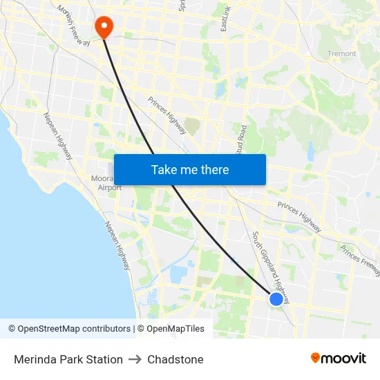 Merinda Park Station to Chadstone map