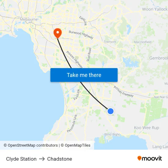 Clyde Station to Chadstone map