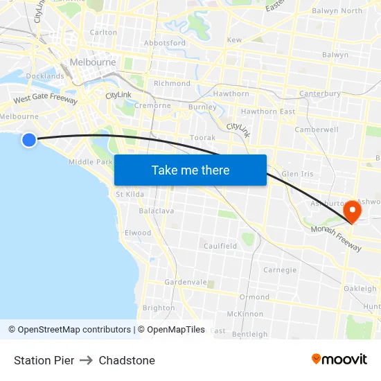 Station Pier to Chadstone map