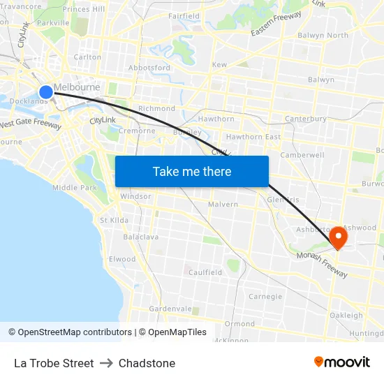 La Trobe Street to Chadstone map