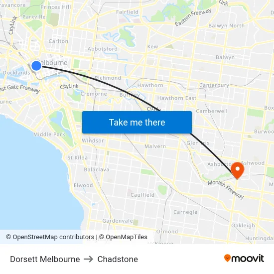 Dorsett Melbourne to Chadstone map