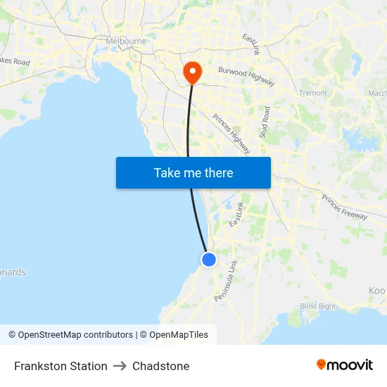 Frankston Station to Chadstone map