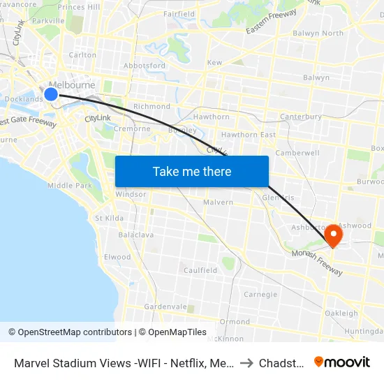 Marvel Stadium Views -WIFI - Netflix, Melbourne to Chadstone map