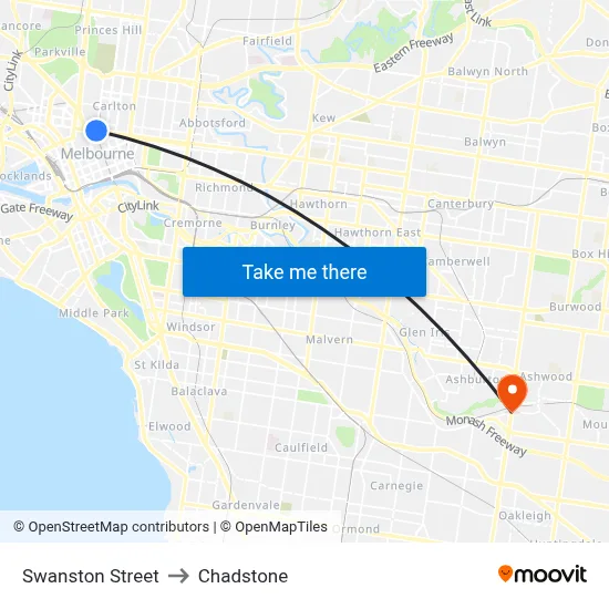 Swanston Street to Chadstone map