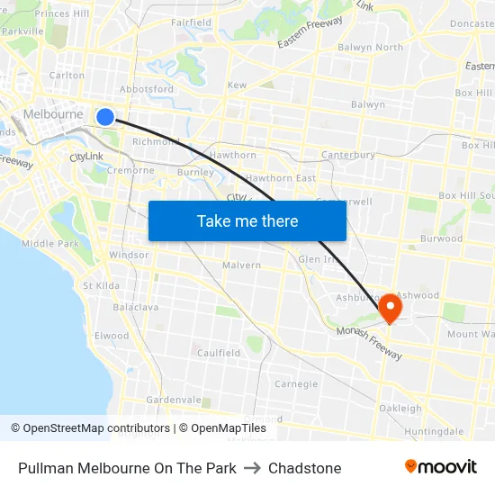 Pullman Melbourne On The Park to Chadstone map