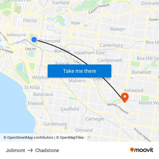 Jolimont to Chadstone map