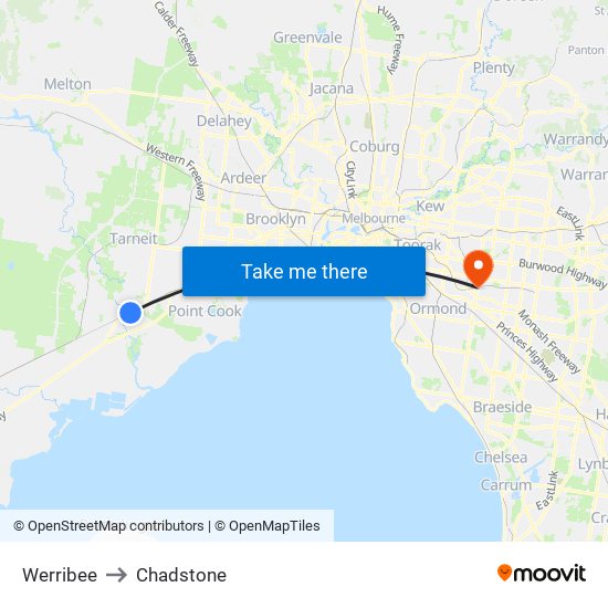 Werribee to Chadstone map