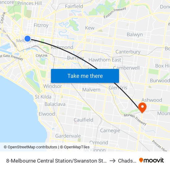 8-Melbourne Central Station/Swanston St (Melbourne City) to Chadstone map