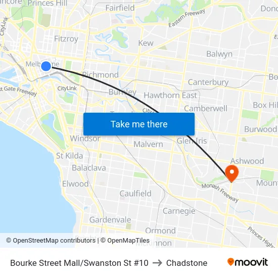 Bourke Street Mall/Swanston St #10 to Chadstone map