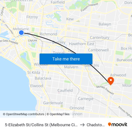5-Elizabeth St/Collins St (Melbourne City) to Chadstone map