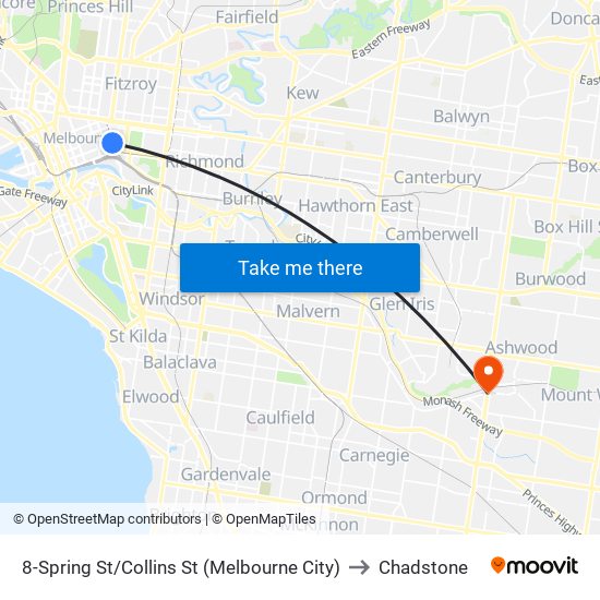 8-Spring St/Collins St (Melbourne City) to Chadstone map