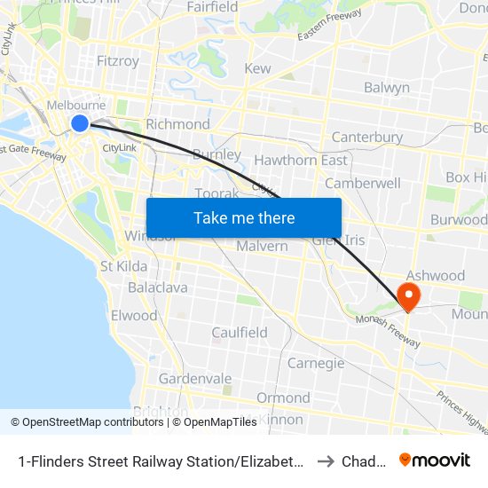 1-Flinders Street Railway Station/Elizabeth St (Melbourne City) to Chadstone map